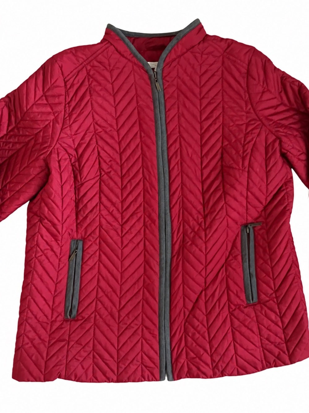 Charter Club Woman Red Chevron Quilted Jacket Size 1X Preppy Cabin Gorpcore